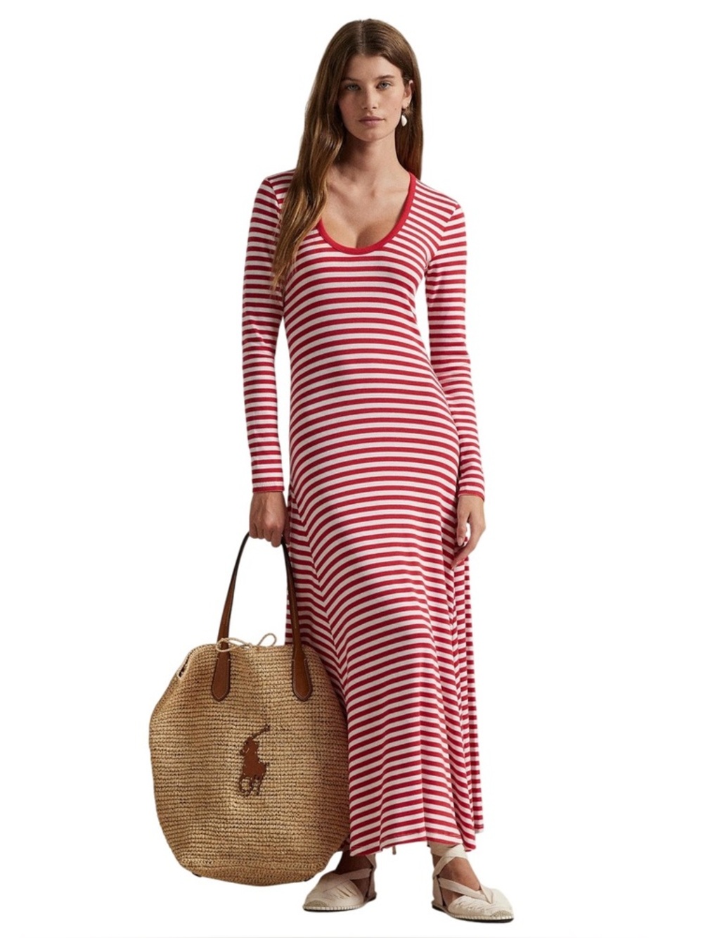 Polo Ralph Lauren NWT Striped Maxi Dress XS Nautical Coastal Riviera Stretch